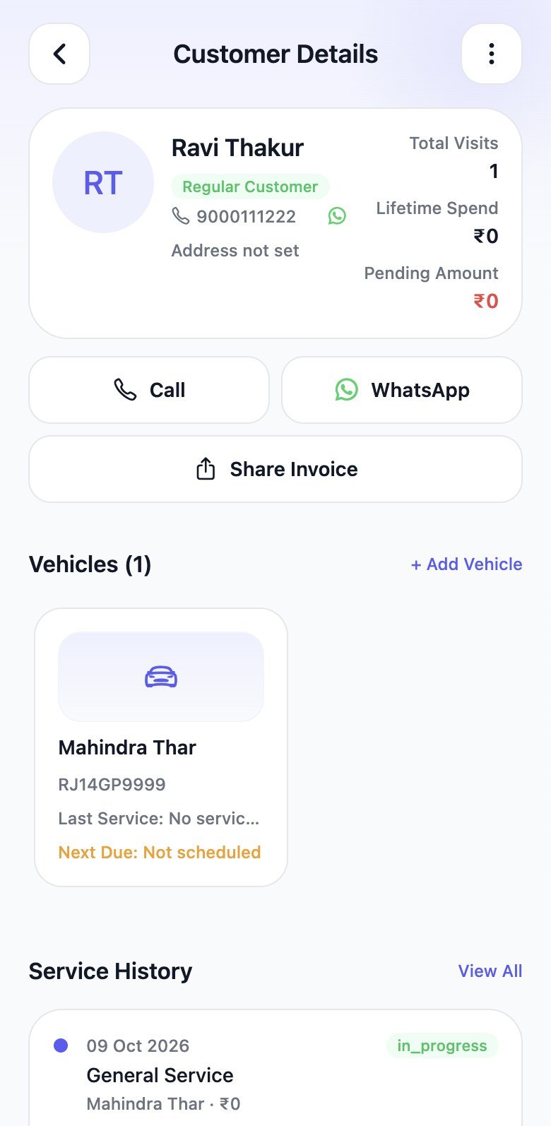 GearPhy customer details with vehicles, spend, and service history