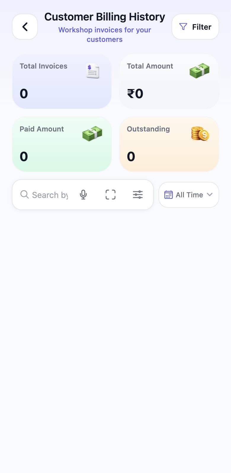 Customer billing history with paid and overdue invoices
